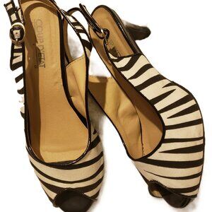Vintage Black and White Zebra Print Coup D'Etat Sling Pumps
